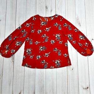 West Kei Women’s Stitch Fix Burnt Orange Floral Balloon Sleeve Blouse Small